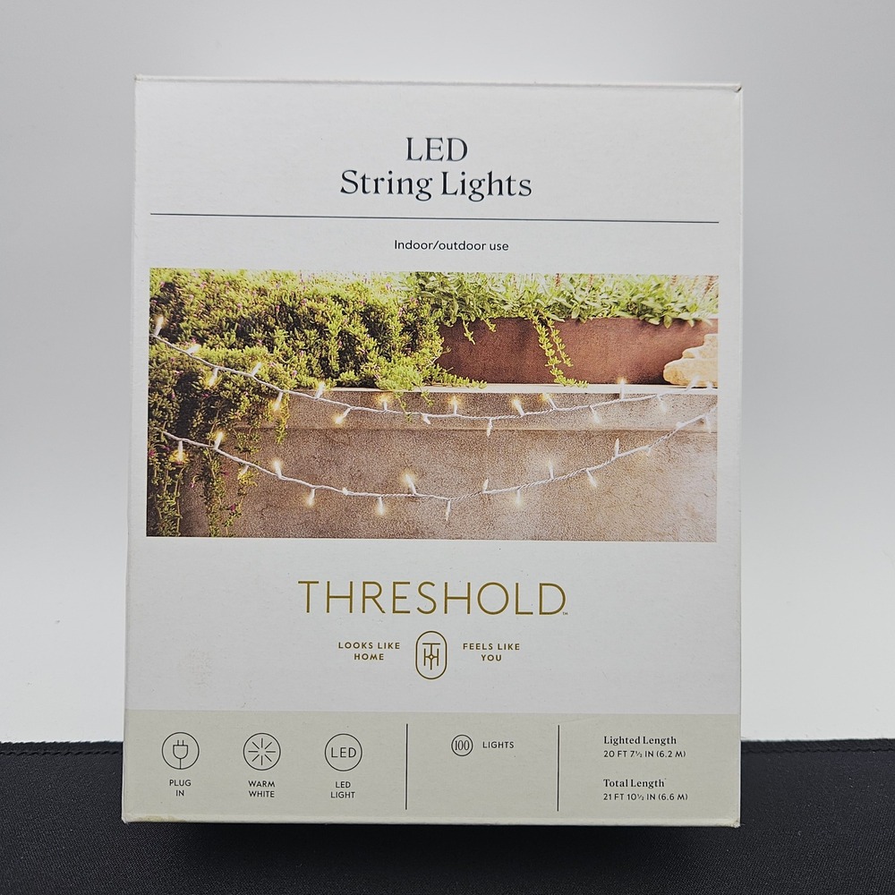 Threshold 100ct LED String Lights Warm White 21ft Indoor Outdoor White Wire‎